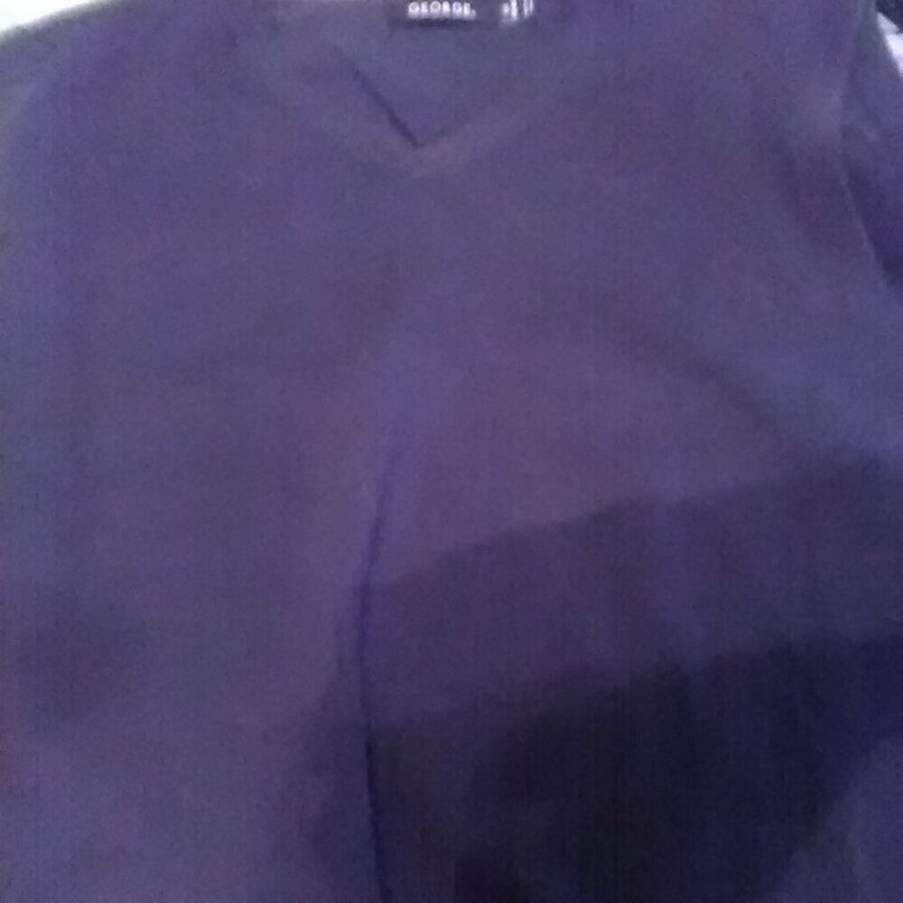 George Charcoal Polyester Pullover V Neck S/S Sweater Large